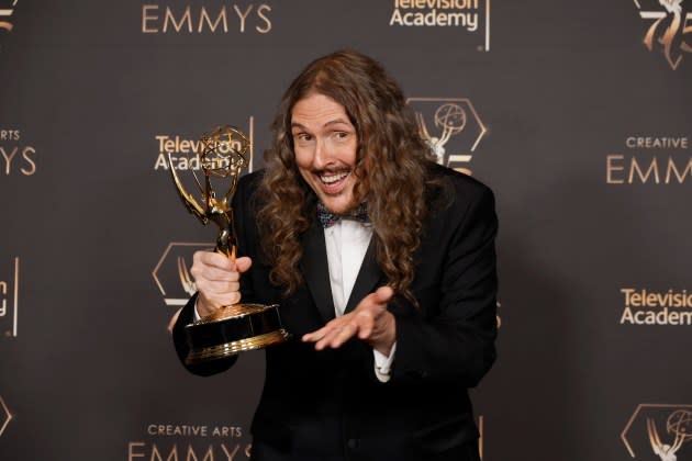 'Weird' Al Yankovic poses with the Outstanding Television Movie award during the 2024 Creative Arts Emmys at Peacock Theater on January 06, 2024 in Los Angeles, California. - Credit: Frazer Harrison/Getty Images