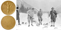 <p>The 1924 Winter Olympics were the first Winter Games ever held. The medals featured a winter sports athlete holding a pair of skates and skis in his hands.<br> (IOC photos; Curling in Chamonix 1924, the team of Great Britain in Chamonix, France.) </p>