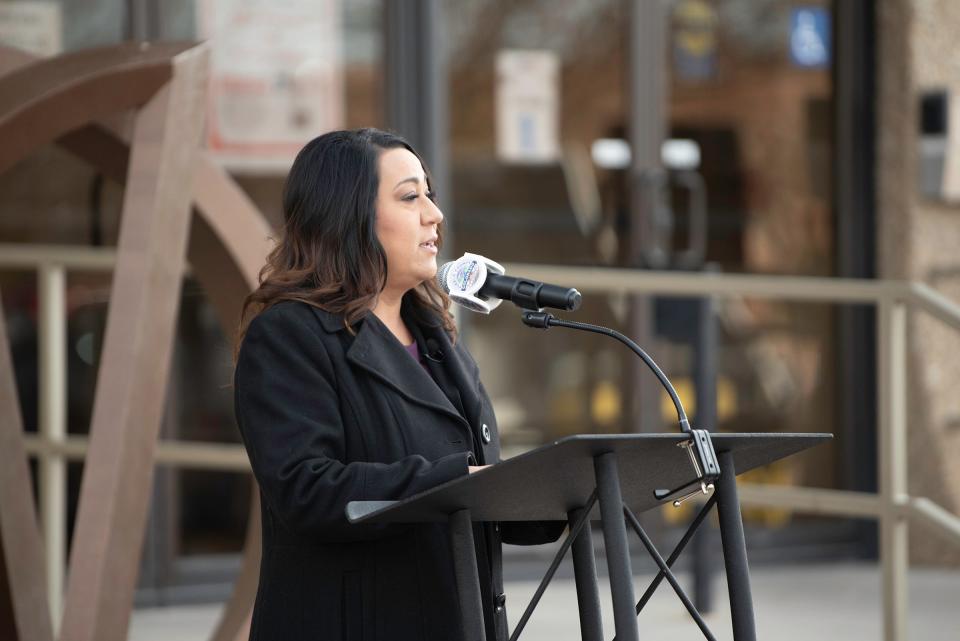 Pueblo County Clerk and Recorder Candace Rivera speaks during a ribbon-cutting ceremony at the new Pueblo County elections office on Wednesday, November 1, 2023.