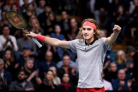 FILE PHOTO: Stefanos Tsitsipas of Greece at the Royal Tennis Hall, Stockholm, Sweden - October 20, 2018. TT News Agency/Erik Simander/File Photo