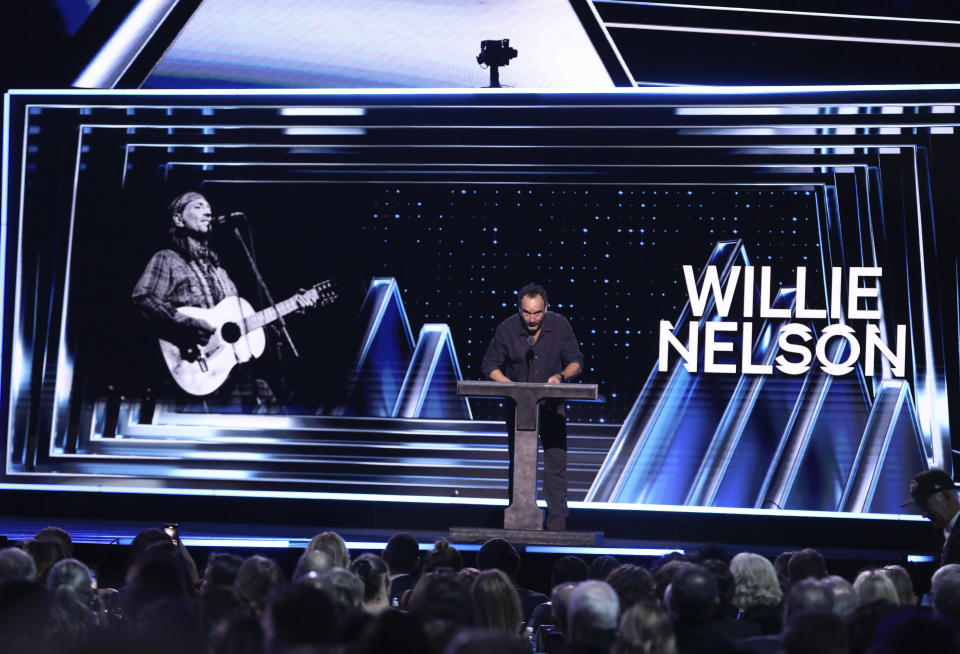 Dave Matthews speaks during the Rock & Roll Hall of Fame Induction Ceremony on Friday, Nov. 3, 2023, at Barclays Center in New York. (Photo by Andy Kropa/Invision/AP)