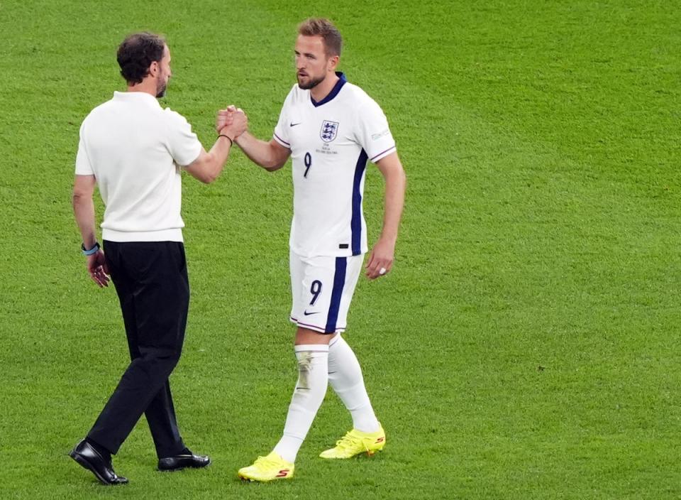 England manager Gareth Southgate with skipper Harry Kane after the 2-1 Euro 2024 final defeat by Spain in Berlin (PA Wire)