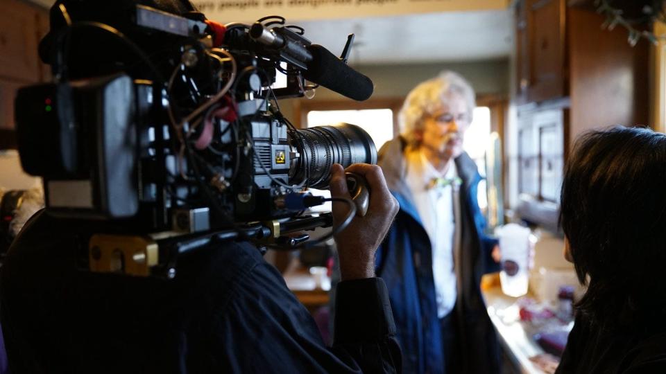 Jerry Risius films Art Cullen for the documentary "Storm Lake."