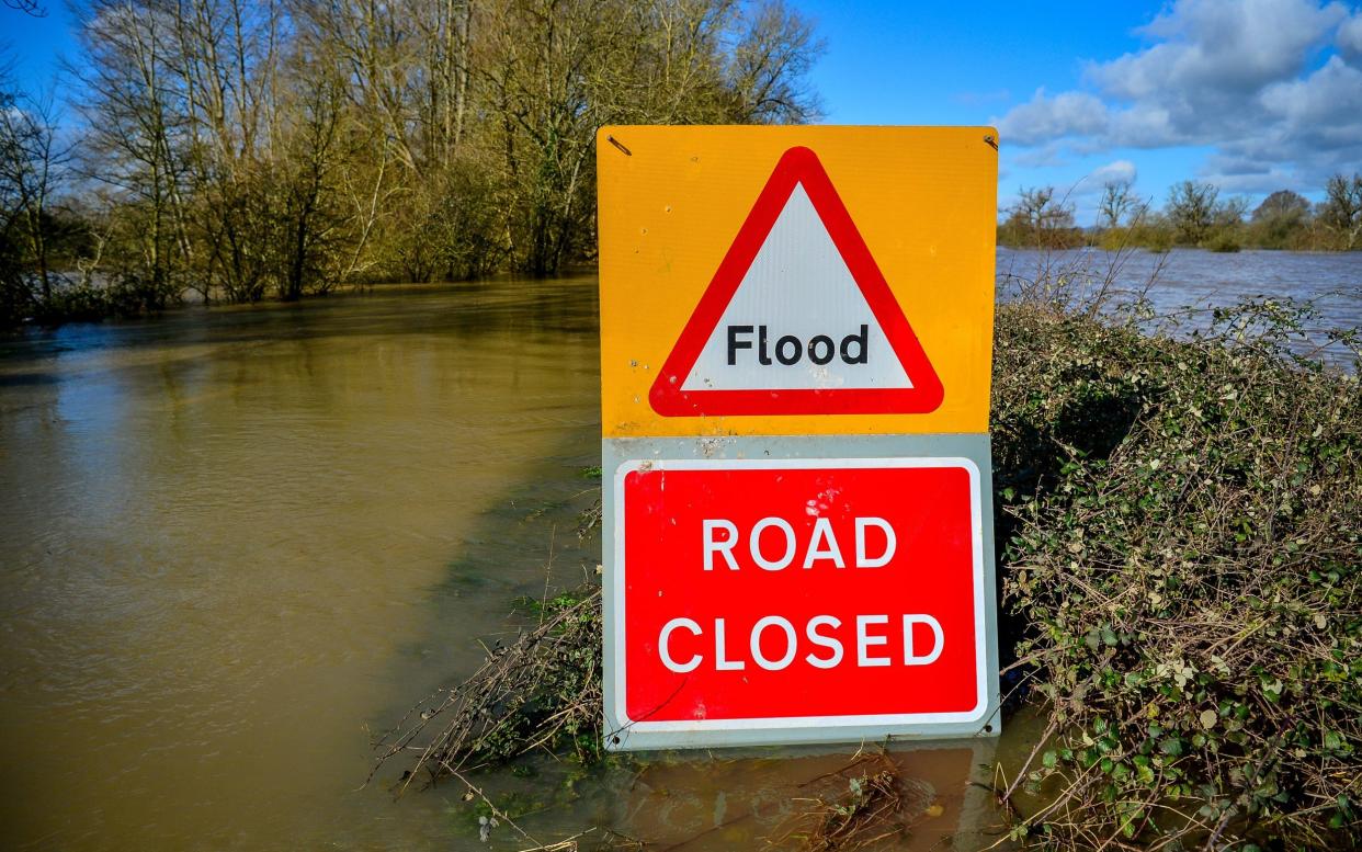 2/3/2020 of a Flood/road closed sign on the B4213 between Lower Apperlay and Tirley in Gloucestershire