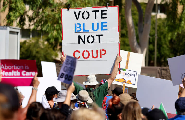 Democratic nominee Katie Hobbs, Arizona’s top elections official, came to national attention as the woman who certified the 2020 presidential results. (Mario Tama/Getty Images)