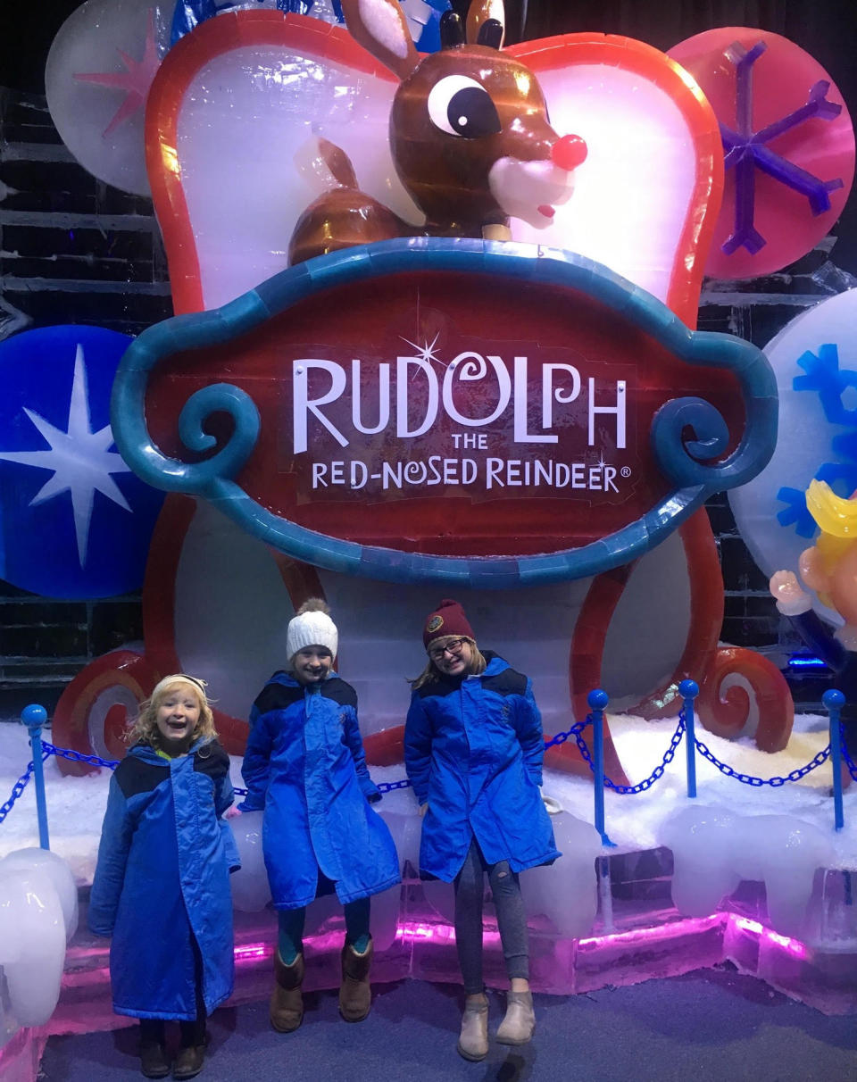 Jarrett's daughters in 2018 at the Rudolph the Red-Nosed Reindeer Ice display. (Photo: Stephanie Jarrett)