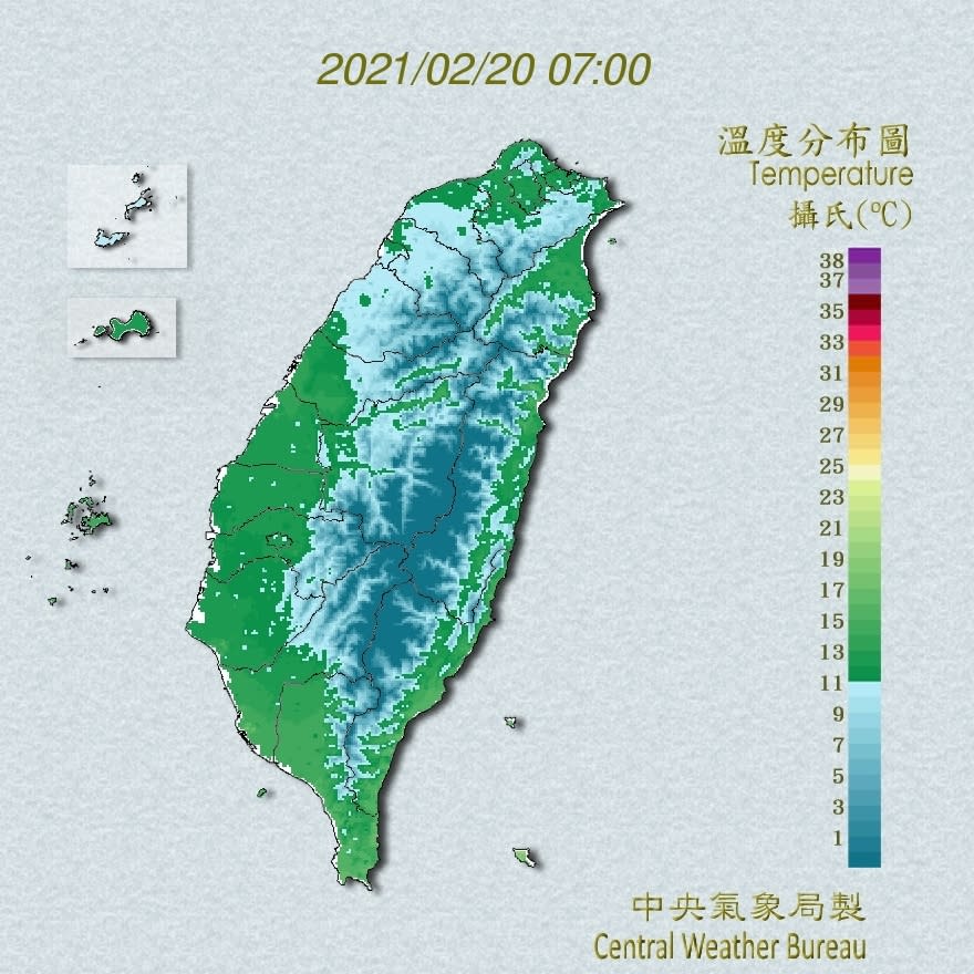 今天（20日）受到輻射冷卻影響，各地早晚仍偏冷。（圖／中央氣象局）