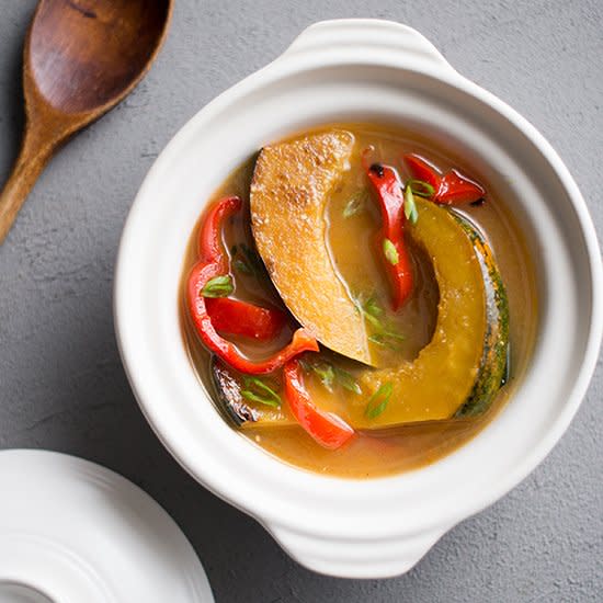 Miso-Stewed Acorn Squash with Bell Peppers