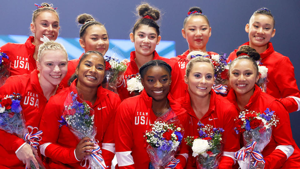 Pictured here, USA's female artistic gymnastics team for the Tokyo Games. Pic: Getty