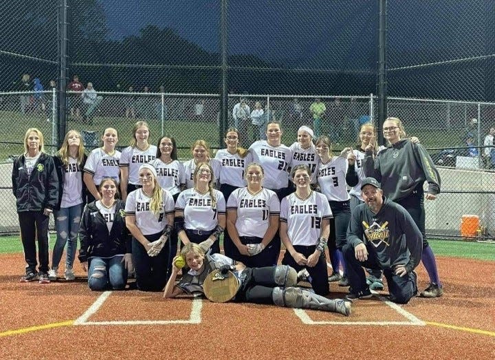 Friendship/Scio with the NYSPHSAA Class D Far West Regional plaque. The Eagles defeated Section VI's Westfield 4-0 to advance to the final four.