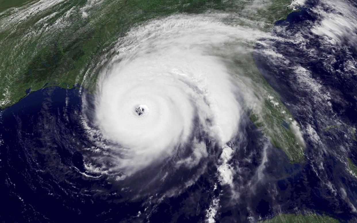 This National Oceanic and Atmospheric Association satellite image shows Hurricane Ivan bearing down on the Gulf Coast the morning of Sept. 15, 2004.
