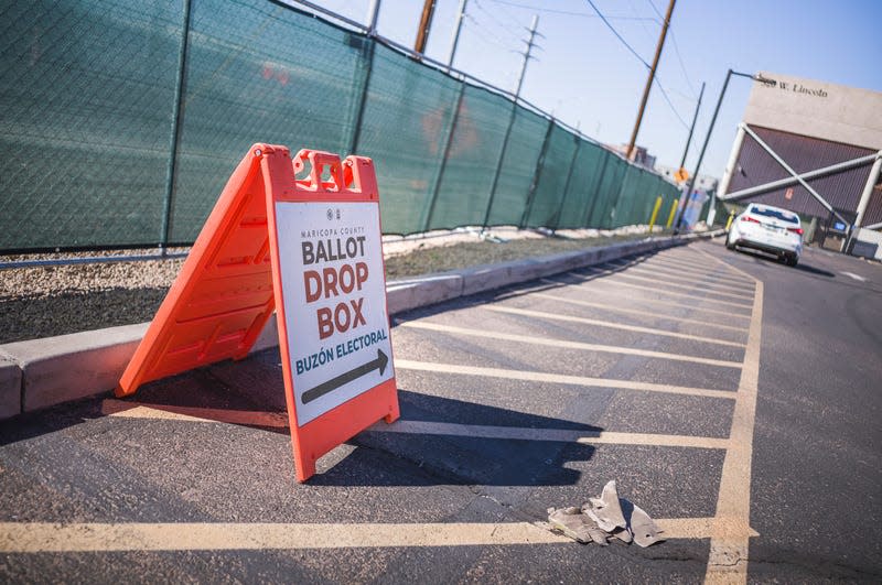 Fences surround the Maricopa County Tabulation and Elections Center (MCTEC) in Phoenix, Arizona, on October 25, 2022, to help prevent incidents and pressure on voters at the ballot drop box. 