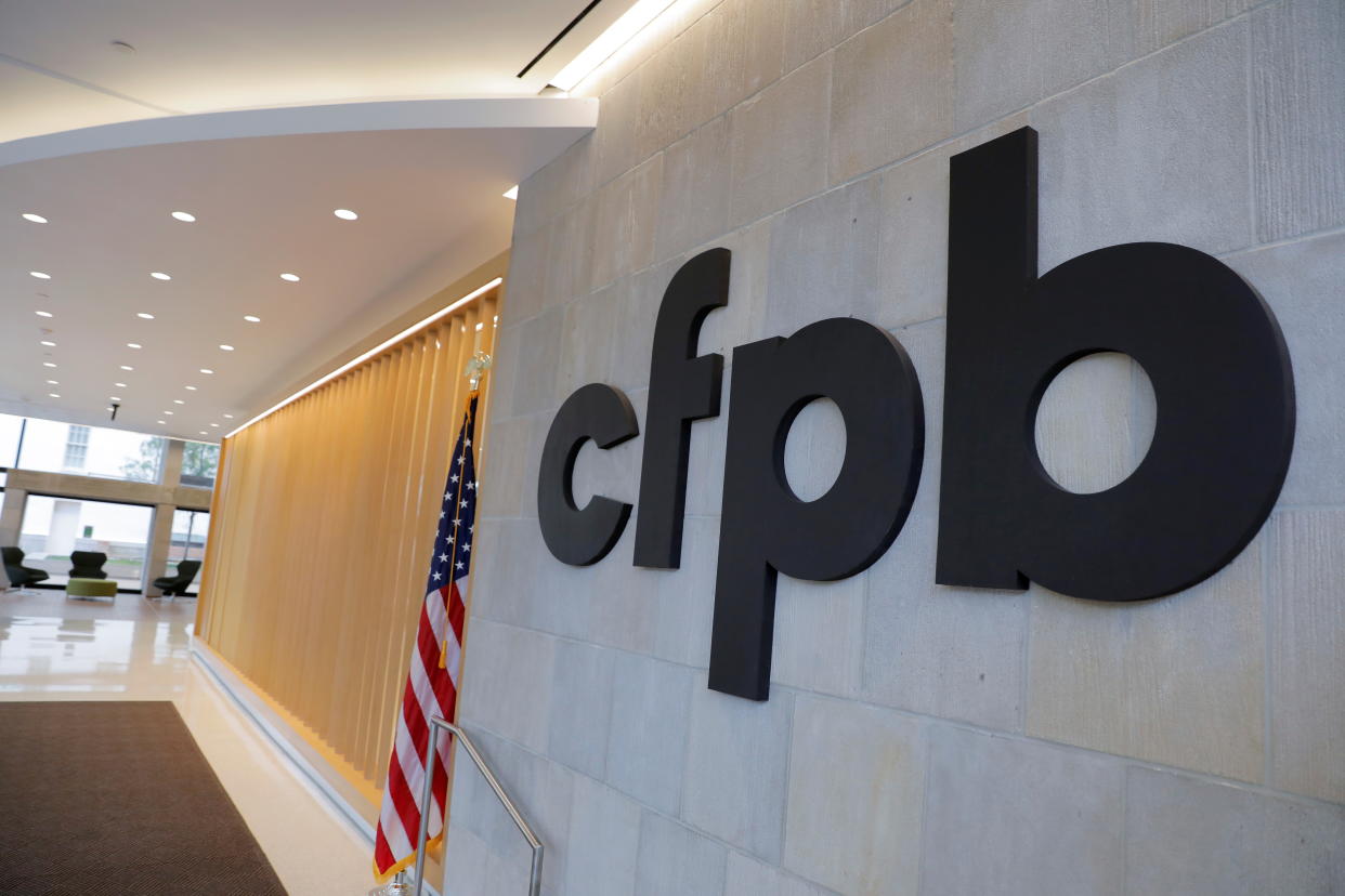 Signage is seen at the Consumer Financial Protection Bureau (CFPB) headquarters in Washington, D.C., (Credit: Andrew Kelly, REUTERS)