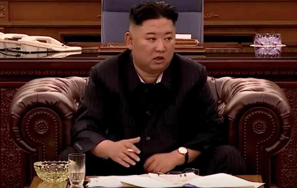 Kim Jong-un during a meeting in June. The photos suggest he may have lost weight, sparking speculation about his health.
