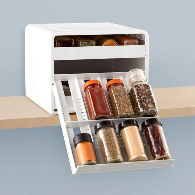 mDesign Expandable Plastic Deluxe Spice Rack, Drawer Organizer for Kitchen  Cabinet Drawers, 3 Tier Slanted for Spice Jars, Food Seasoning Bottle