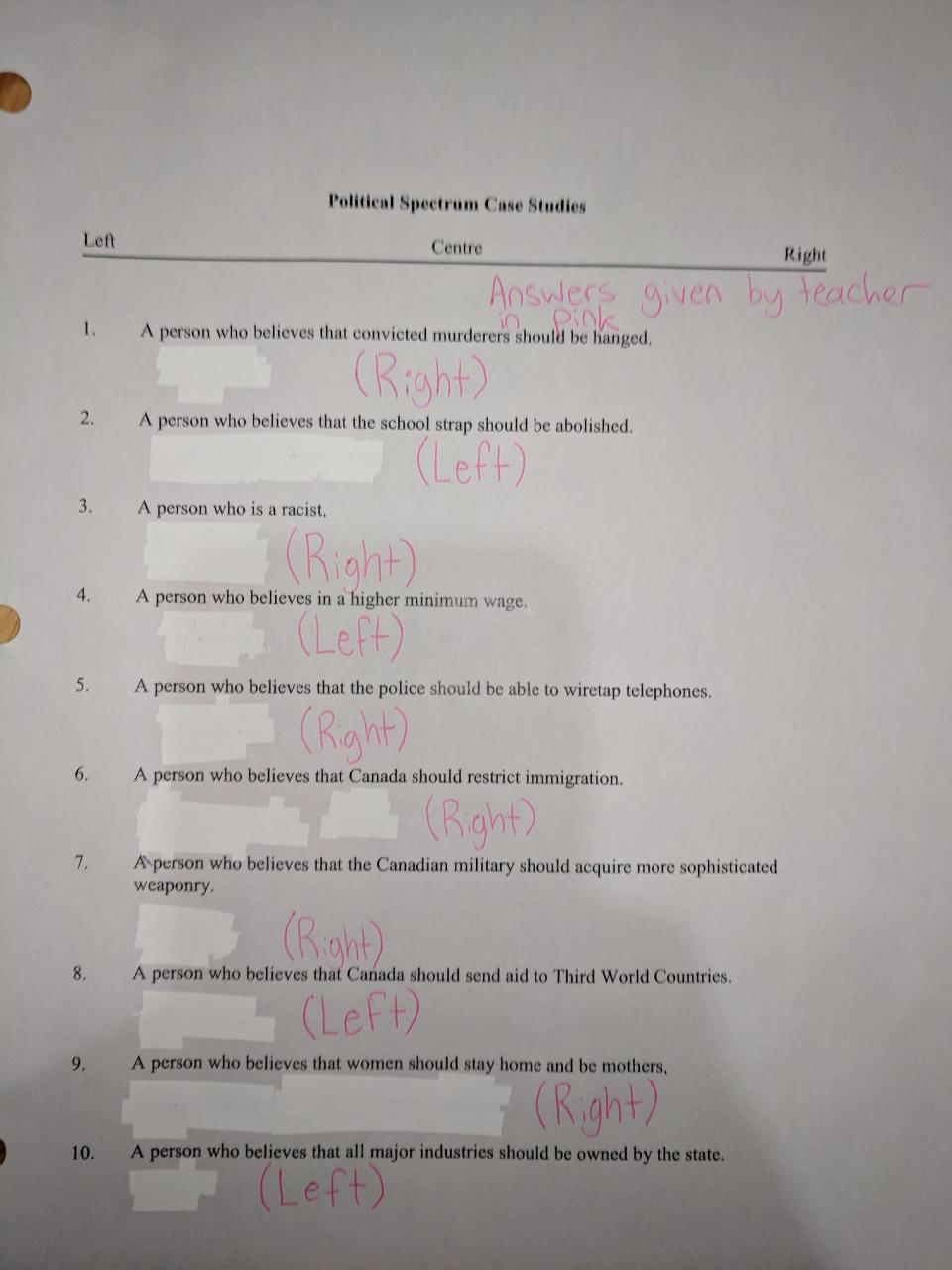 Matt DeFouw took to Facebook to post a photo of his son’s assignment for school, whiting out his son’s answers to emphasize the correct answers the teacher wrote down. (Photo: Matt DeFouw via Facebook)