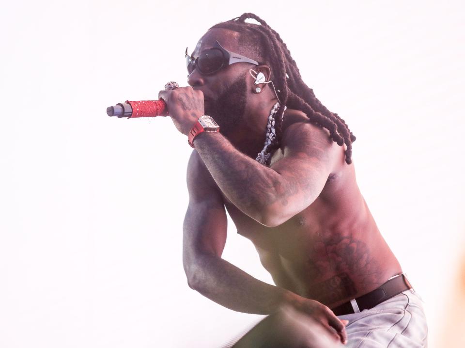 Burna Boy performs on the Coachella Stage at the Coachella Valley Music and Arts Festival in Indio, Calif., Friday, April 14, 2023. 