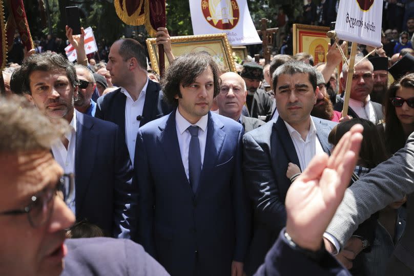 Georgian Prime Minister Irakli Kobakhidze attends a celebration of the Day of Family Purity in the center of Tbilisi, Georgia