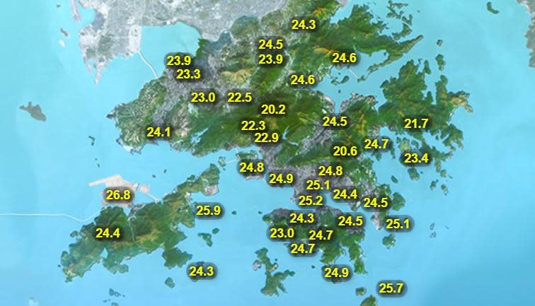 本港地區今日天氣預測部分時間有陽光。最高氣溫約30度。(香港天文台)