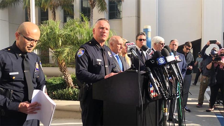 Beverly Hills Police Chief Mark Stainbrook holds a briefing on Dec. 1, 2021 about the shooting death of Jacqueline Avant (Harper Lambert/TheWrap)