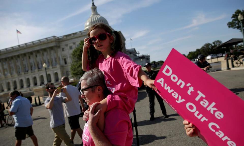 Healthcare activists on Capitol Hill in Washington DC on 28 June 2017.