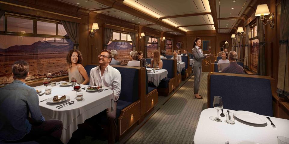 rendering of people in a train car on Utopia of the Seas