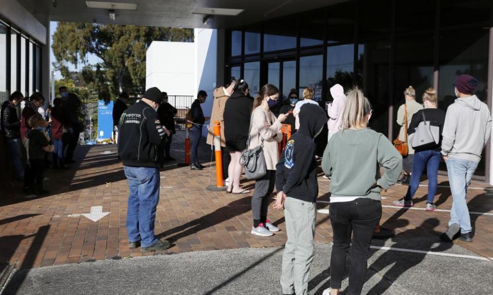 Newcastle residents queue for testing at the Mater hospital on Thursday