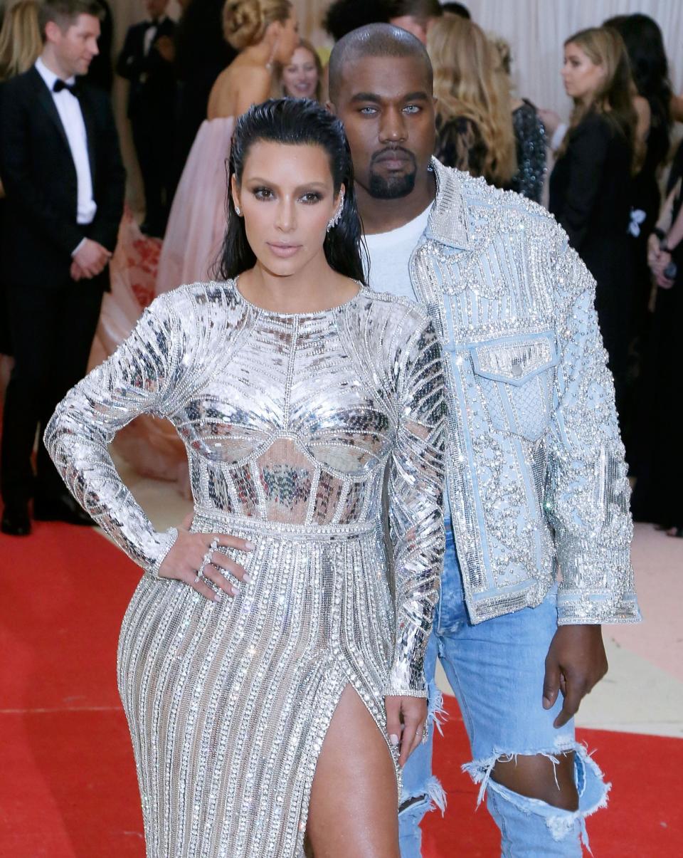 <p>Who told Kanye he should match his irises to his denim? <i>(Photo via Getty Images)</i> </p>