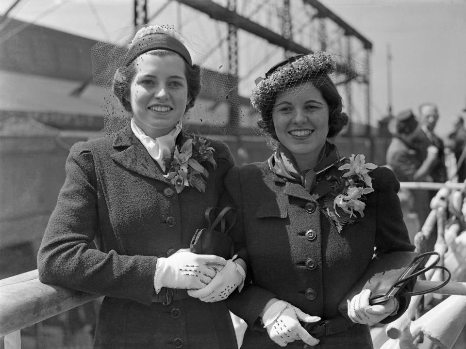 Eunice and Rosemary Kennedy pictured aboard the S. S. Manhattan in New York in 1938.