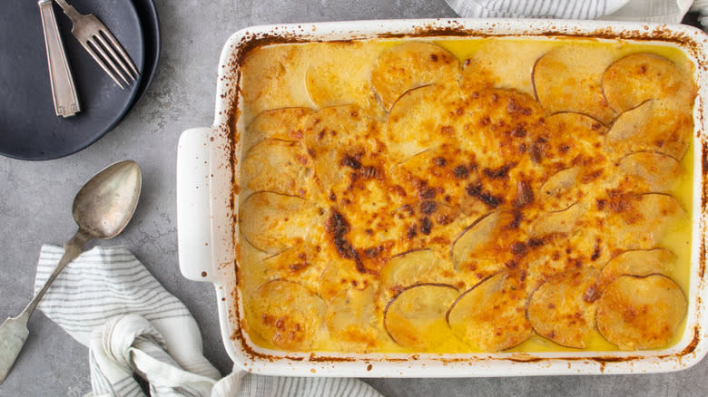 potatoes au gratin in pan