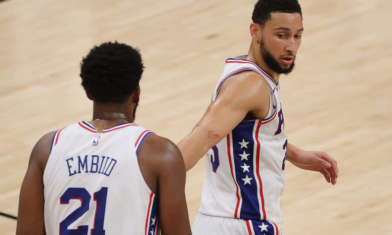 Philadelphia 76ers point guard Ben Simmons on the court.