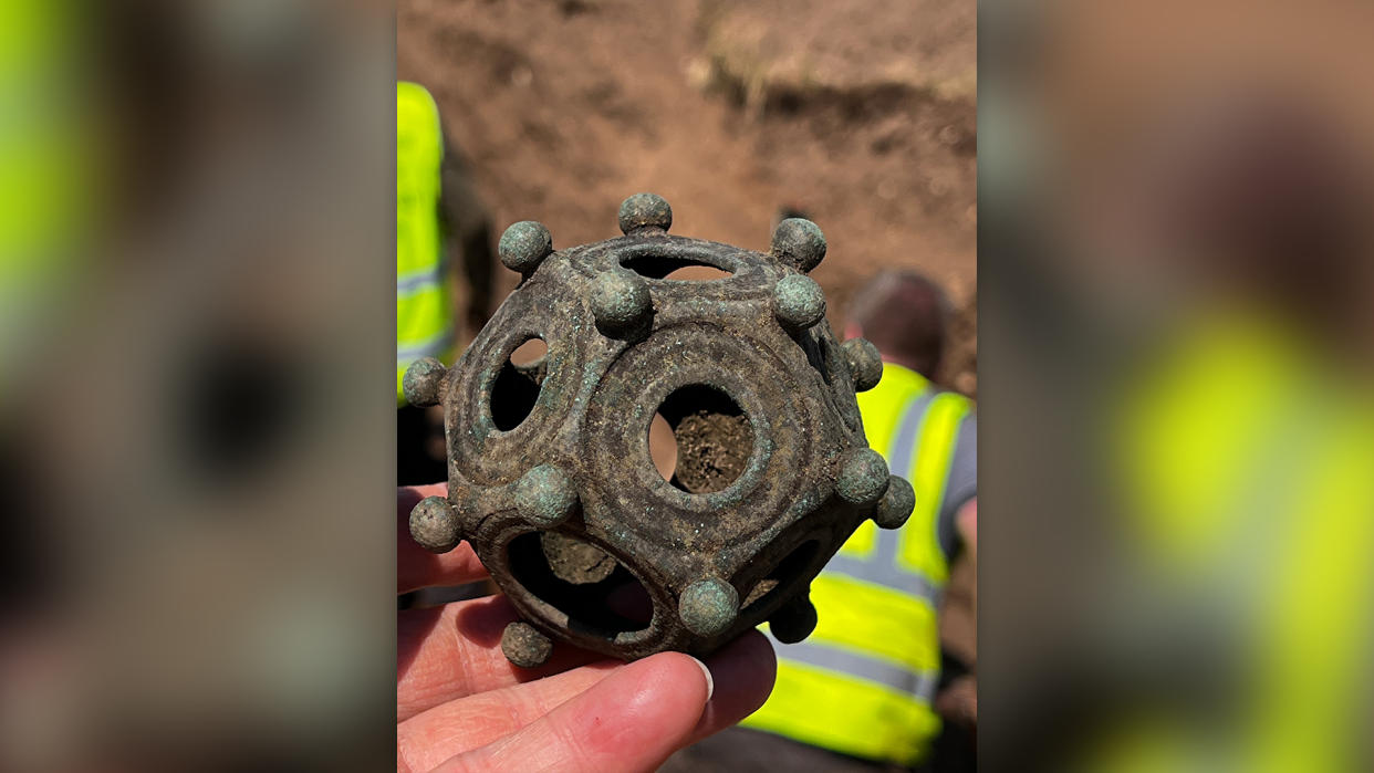  A "Roman dodecahedron" unearthed during an archaeological dig. 