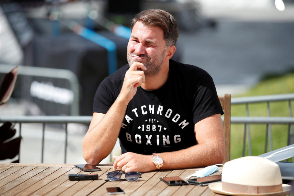 Boxing - Matchroom Boxing Photocall - Brentwood, Britain - July 29, 2020     Promoter Eddie Hearn talks to the media during a photocall   Action Images via Reuters/Peter Cziborra