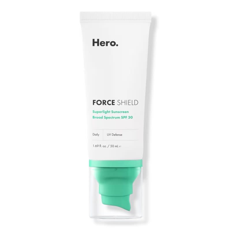 Hero Cosmetics Force Shield Superlight Sunscreen Broad Spectrum SPF 30, $20, <a href="https://howl.me/cmECqCxqWHg" rel="nofollow noopener" target="_blank" data-ylk="slk:available here;elm:context_link;itc:0;sec:content-canvas" class="link ">available here</a>.<p>Photo: Courtesy of Hero Cosmetics</p>