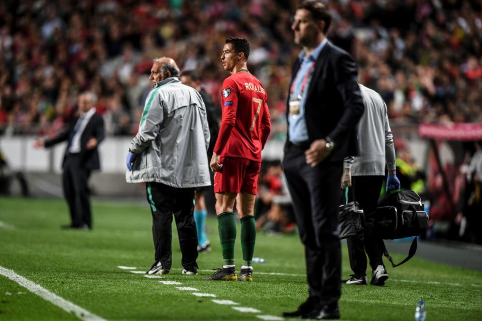Cristiano Ronaldo limps off in Portugal’s Euro 2020 qualifier with Serbia