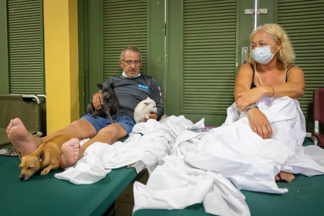 Residents affected by Hurricane Fiona rest Monday at a Salinas school being used as a storm shelter. (Photo: Alejandro Granadillo/Associated Press)