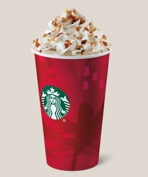 <em>Espresso with steamed milk and caramel brulée flavored sauce. Topped with sweetened whipped cream and caramel brulée topping.</em> <br> <br> This holiday drink is just a dessert disguised in a coffee cup. Sure you could say that about all of the Starbucks holiday drinks, but this one... ok fine. They're all desserts. People go pretty crazy for this one -- we're just not sure why you wouldn't rather have a REAL creme brulée with a cup of coffee on the side.