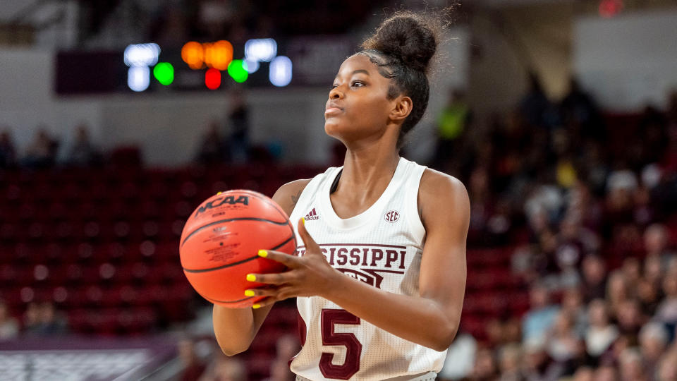 Rickea Jackson was one of Mississippi State&#39;s top playmakers, but entered her name in the transfer portal in January. (AP Photo/Vasha Hunt)