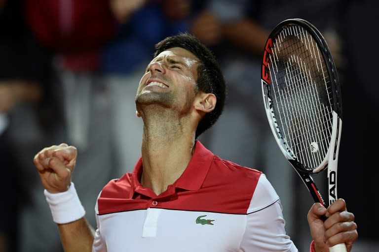 Back in the semi-finals: Novak Djokovic celebrates his quarter final win against Japan's Kei Nishikori on Friday