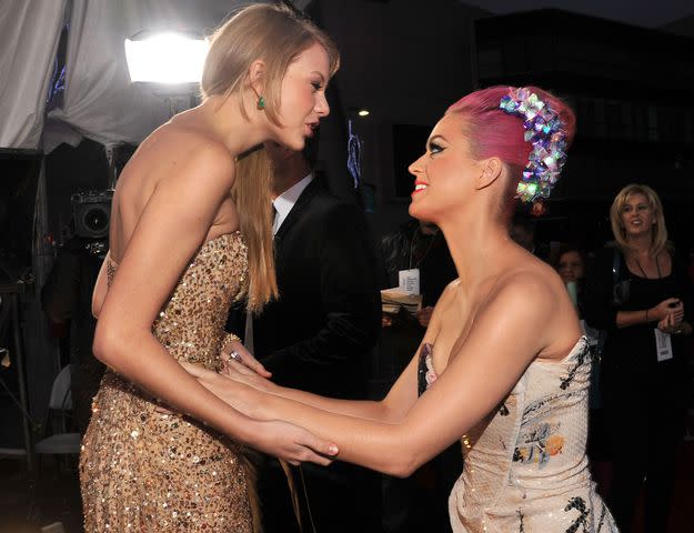 <p>Lester Cohen/AMA2011/WireImage</p> Taylor Swift and Katy Perry in November 2011 at the American Music Awards