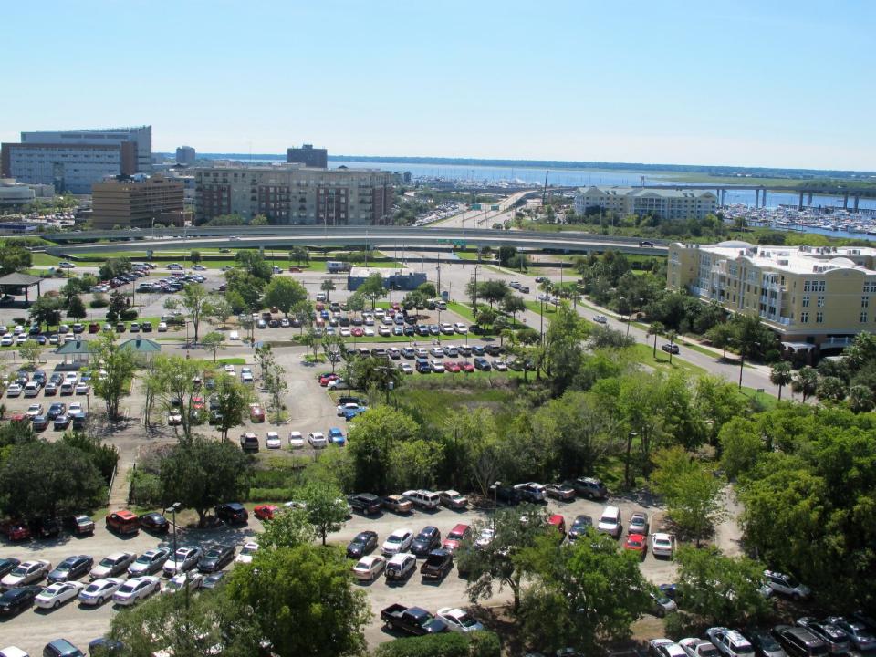 This photo of Charleston, S.C., taken on Monday, Sept. 10, 2012, shows a section of what is projected to be the Horizon District. The city and the Medical University of South Carolina announced plans Monday for a $1 billion public-private development of retail, housing and research and technology businesses on 20 acres that could be the largest single development in Charleston history. (AP Photo/Bruce Smith).