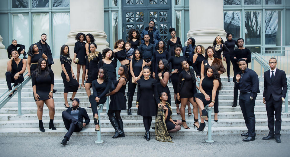 Members of the Harvard Black Law Students Association powerfully posing on school grounds. (Photo: Will Sterling)