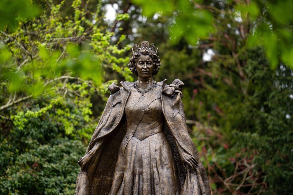 Queen Elizabeth II was honored posthumously with a statue in Oakham, England, on Sunday, coinciding with her 98th birthday.