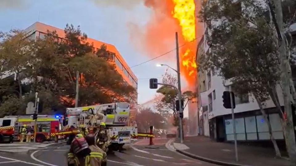 A large fire has broken out metres from Central station in Sydney's CBD. Picture: Nathan Schmidt/ NCA NewsWire