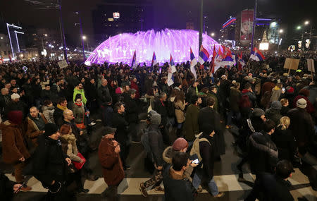 Demonstrators attend an anti-government protest in central Belgrade, Serbia, December 29, 2018. REUTERS/Marko Djurica