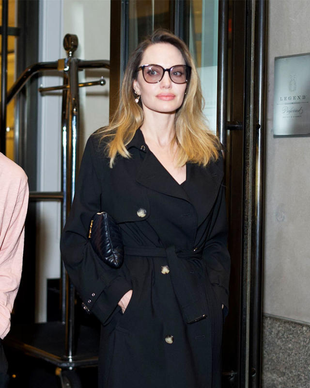 Angelina Jolie Stuns In A Surprising Waist-Cinching Black Trench Coat In  New York