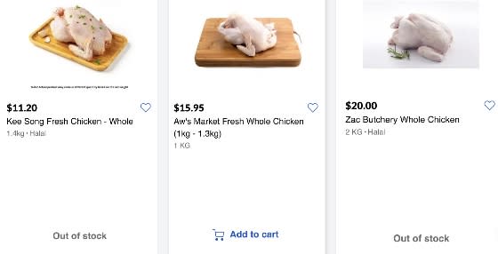 Some whole chickens sold by NTUC FairPrice. (SCREENSHOTS: NTUC FairPrice's website)