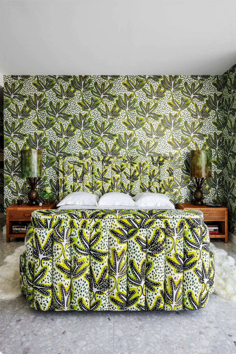 A Pierre Frey leaf print wraps the master bedroom.
