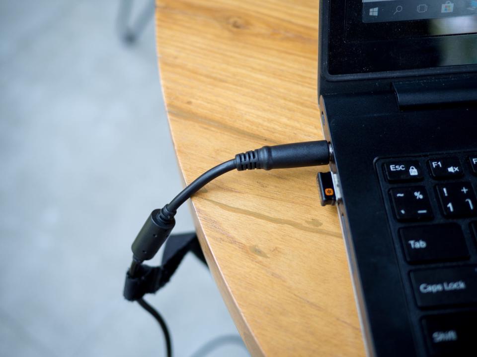 Power cord on table edge