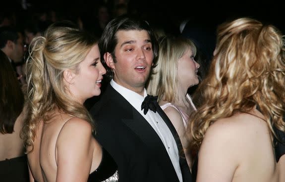 NEW YORK - FEBRUARY 17: Ivanka Trump and brother Donald Trump Jr. attend The Musuem of Natural History's Winter Dance Benefit 'Celebrating Heavenly Bodies of the Universe' at the Rose Center for Earth and Space February 17, 2005 in New York City. (Photo by Evan Agostini/Getty Images)